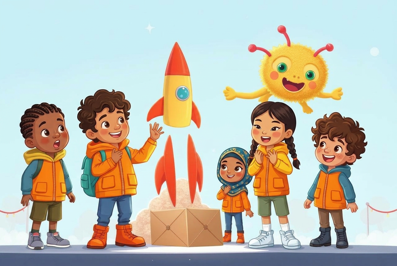 Earthlings launch a rocket at the Galactic STEM Fair